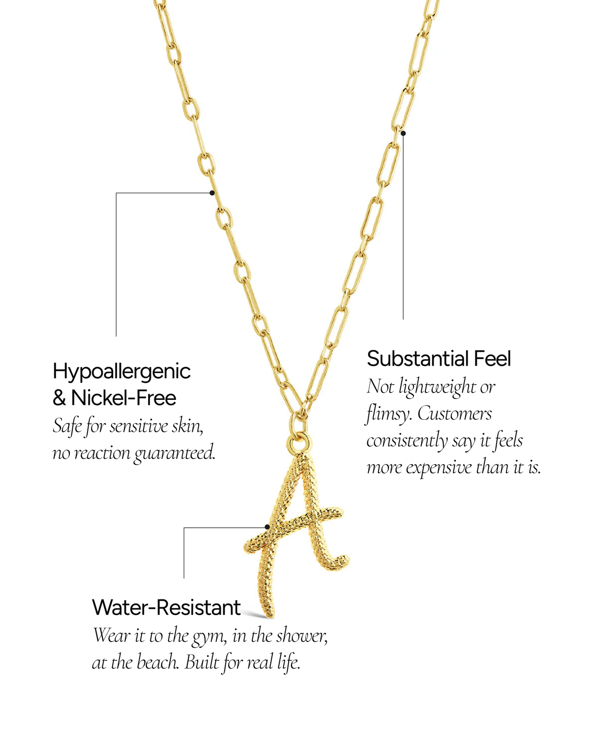 Textured Initial Charm Pendant Necklace